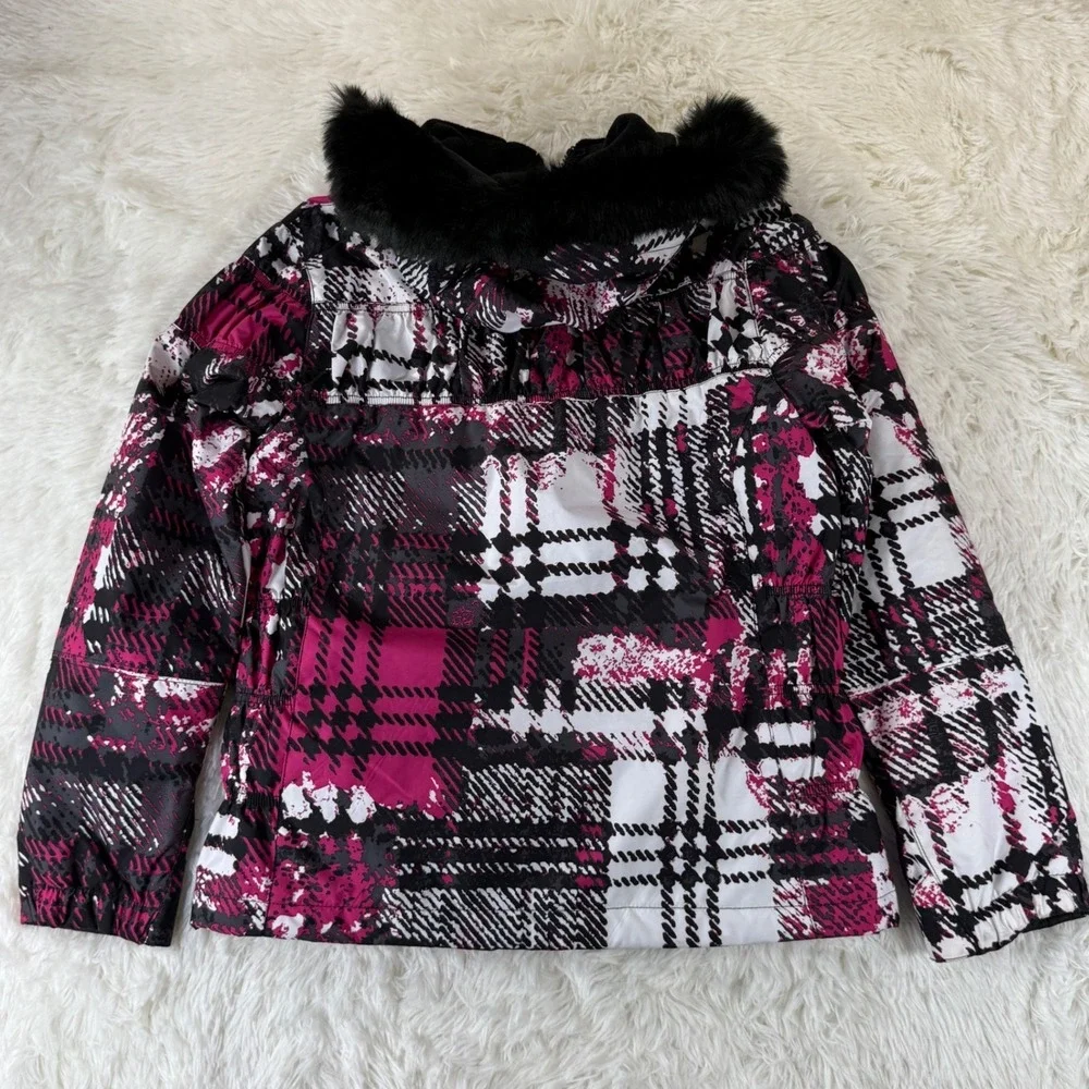 Vintage Body Glove Girls 14 Ski Coat Pink Black Faux Fur Hood Winter‎ Jacket